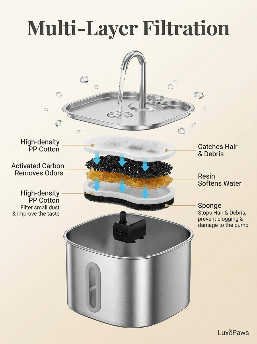 LuxePaws 2L Stainless Steel Cat Water Fountain