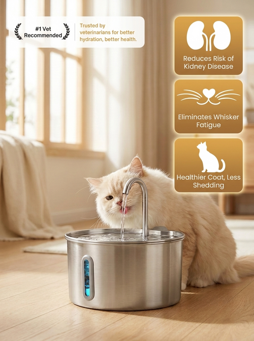 LuxePaws 2L Stainless Steel Cat Water Fountain
